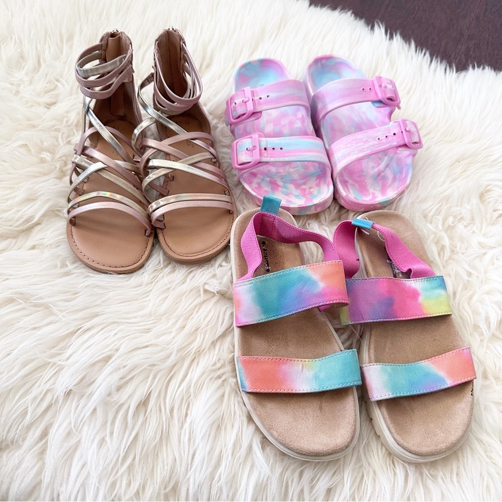 Set of 3 Little Girls Cat & Jack Spring & Summer Sandals- Gladiator, Slip On…